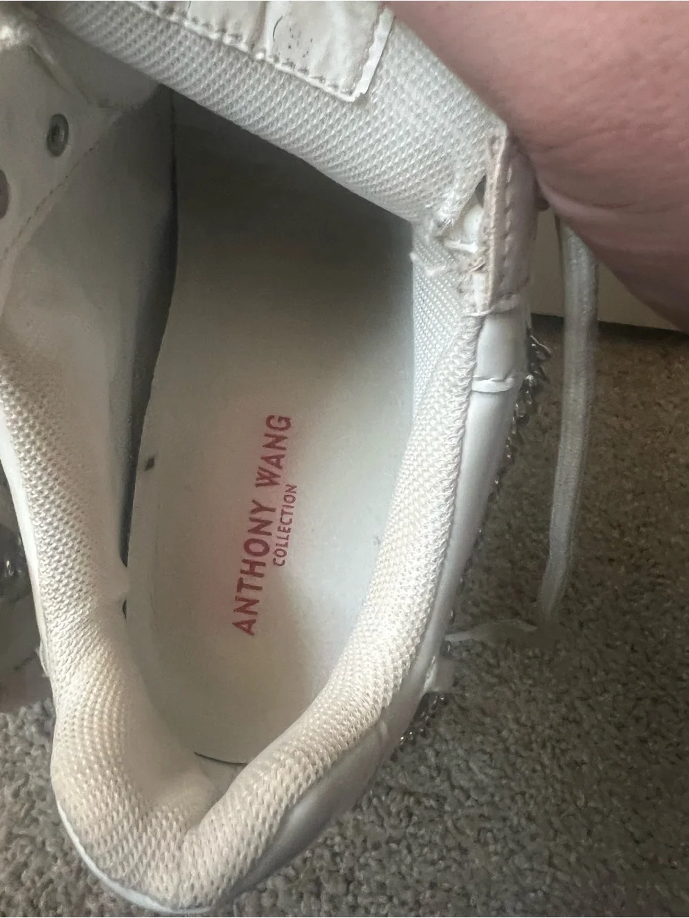 Anthony Wang White Platform Sneakers with Silver Studs & Chains women’s 8